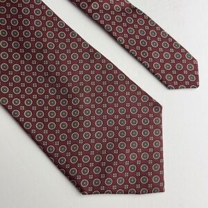 Adams Row Mens Burgundy Blue Geometric Medallion 100%‎ Italian Silk Tie USA Made
